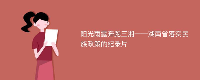 阳光雨露奔跑三湘——湖南省落实民族政策的纪录片